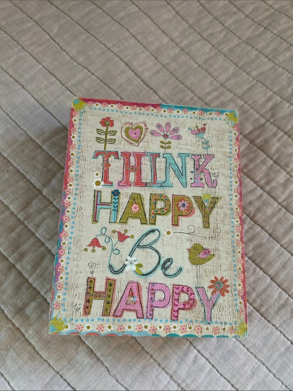 Natural life think happy be happy wall desk decor wood sign